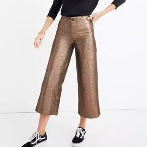 Madewell Pants Gold Metallic Shimmer Emmett Wide Leg Cropped